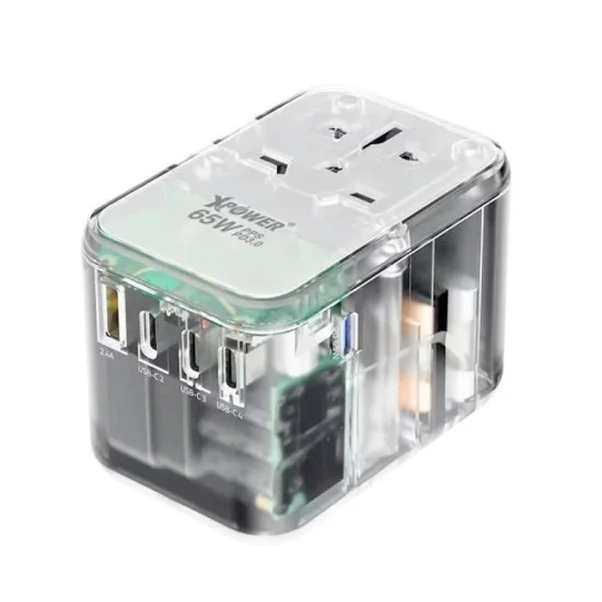 XPower TA65C 65W 5 Ports Gan PD Travel Adaptor - Transparent